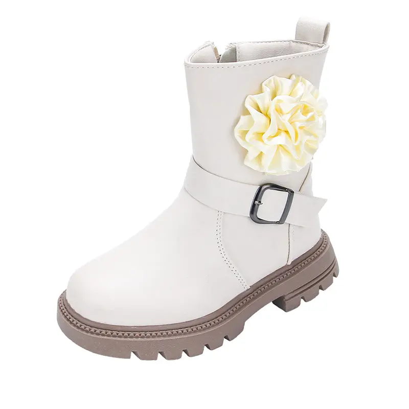 Girls Princess Fashion Boots with Flower Ball 2025 Autumn Winter Kids Boots Mid-calf with Buckle Classic Sweet for Children New