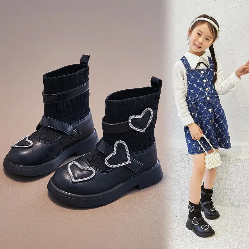 2025 Children Casual Boots for Girls Autumn Winter New Fashion Korean Style Soft Sole Non-slip Versatile Princess Leather Shoes