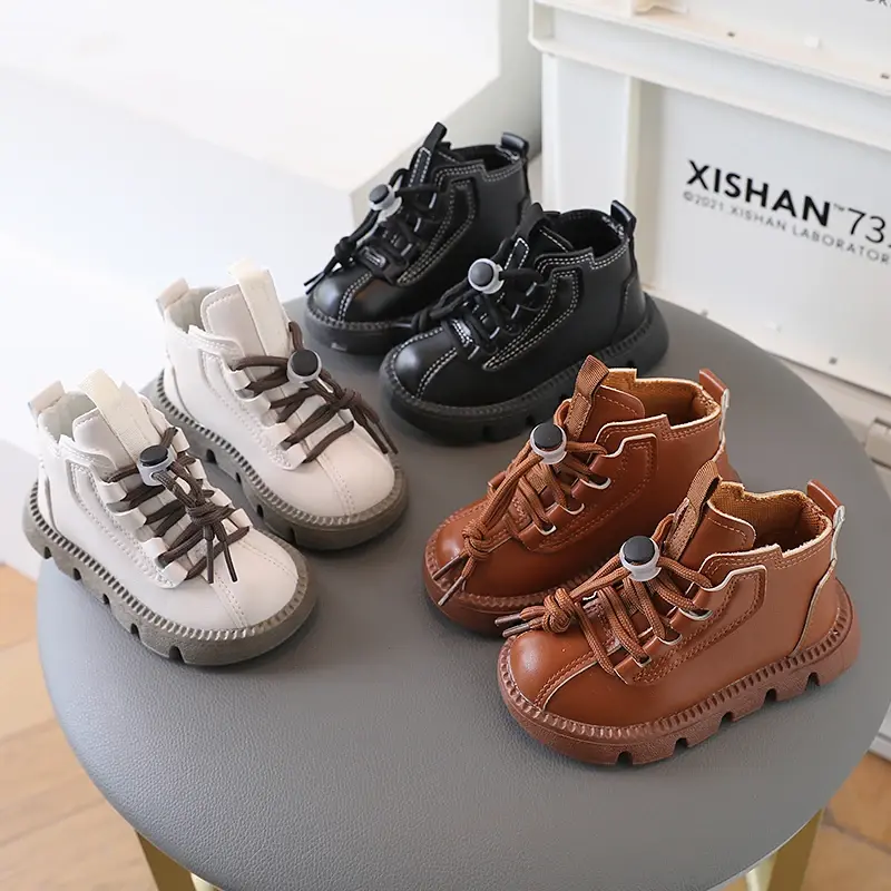 Boys Boots Kids Ankle Boots 2024 Autumn Winter Brand New Toddlers Children Fashion Boots for Little Boy Girl Lace-up Soft Rubber