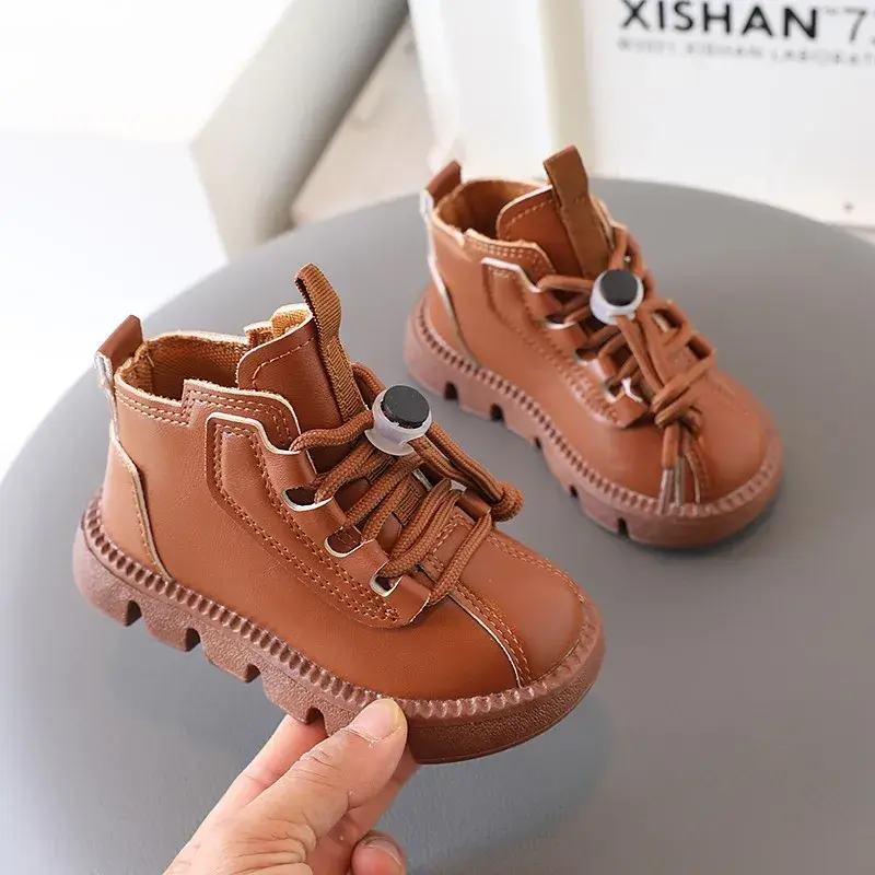 Boys Boots Kids Ankle Boots 2024 Autumn Winter Brand New Toddlers Children Fashion Boots for Little Boy Girl Lace-up Soft Rubber