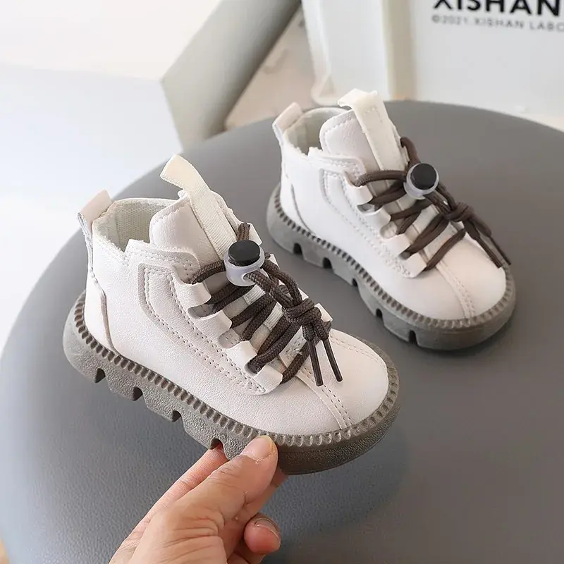 Boys Boots Kids Ankle Boots 2024 Autumn Winter Brand New Toddlers Children Fashion Boots for Little Boy Girl Lace-up Soft Rubber