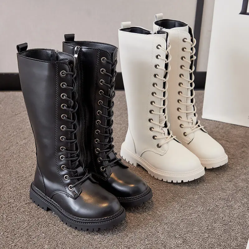 Autumn New Girls Long Boots High Single Boots Princess Pu Leather Boots Fashion Hot Waterproof Cool All-match 27-37 Kids Shoes