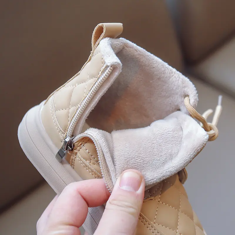 Children's Cotton Boots 2025 Winter British Style Plush Short Boots Light Kids Fashionable Leather Boots for Boys' Solid Color