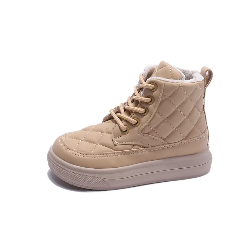 Children's Cotton Boots 2025 Winter British Style Plush Short Boots Light Kids Fashionable Leather Boots for Boys' Solid Color