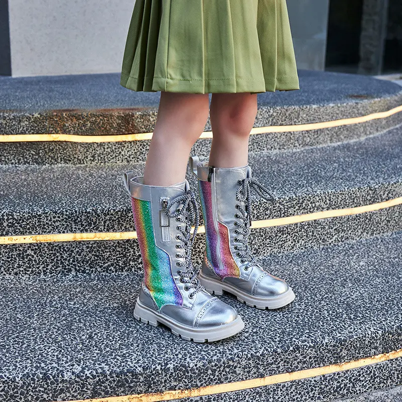 Autumn and Winter 2023 New Children's Fashion Mid-calf Boots Soft Sole British Style Cool Colorful Narrow Band Versatile Shoes