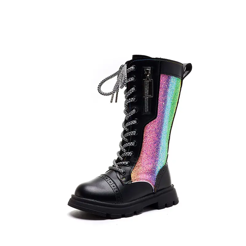 Autumn and Winter 2023 New Children's Fashion Mid-calf Boots Soft Sole British Style Cool Colorful Narrow Band Versatile Shoes
