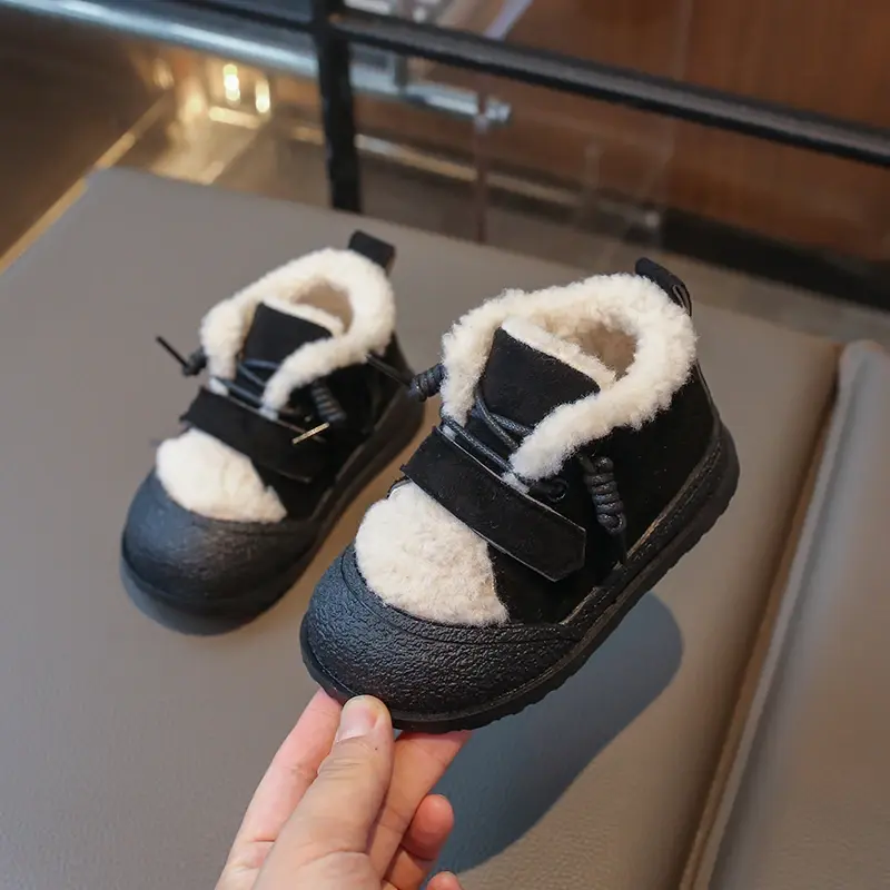 2024 Winter Kids Snow Boots Soft Bottom Girls Causal Cotton Shoes Fashion Versatile Outdoor Children Boys Plush Boots Hook Loop