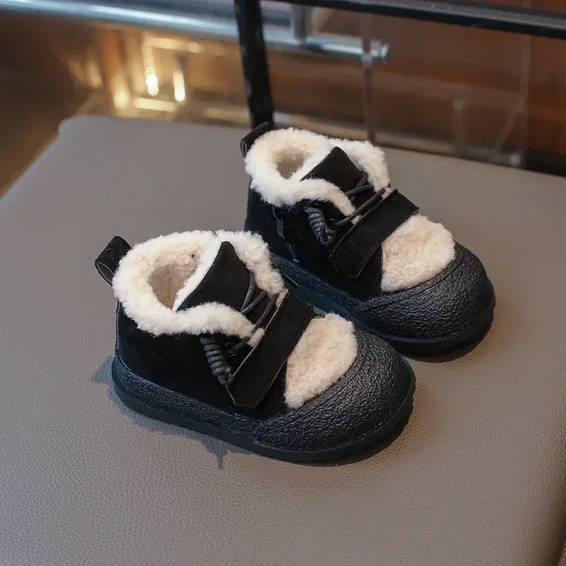 2024 Winter Kids Snow Boots Soft Bottom Girls Causal Cotton Shoes Fashion Versatile Outdoor Children Boys Plush Boots Hook Loop