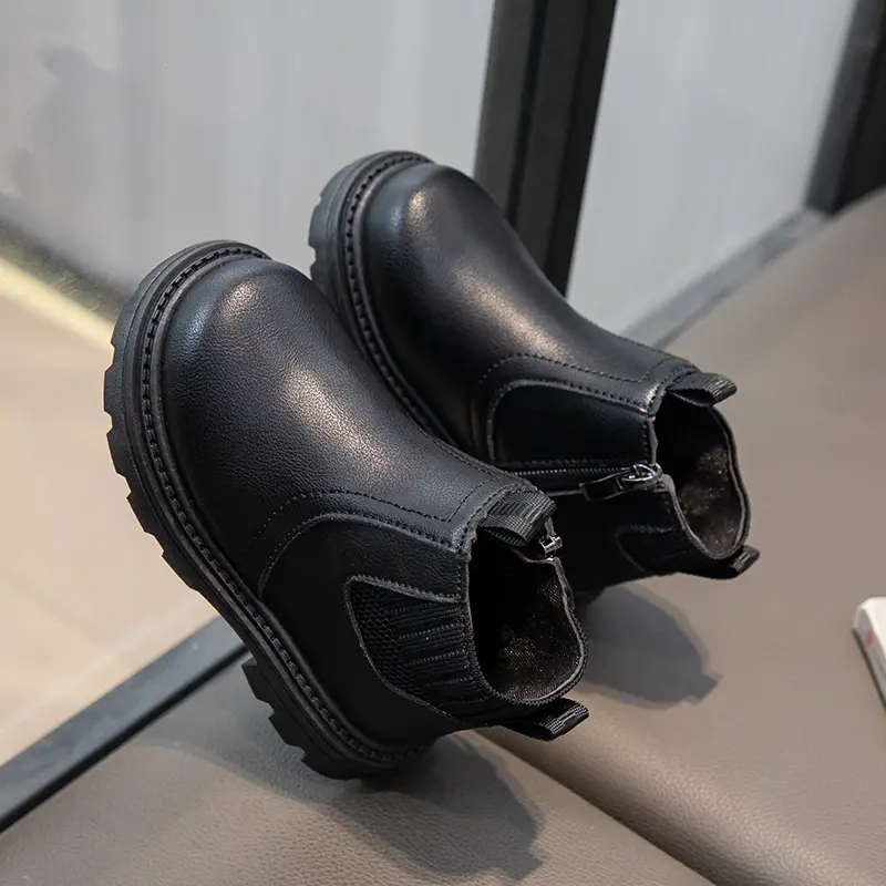Boys Girls Leather Boots Side Zipper Retro British Style Children's Fashion Socks Boots 2024 Spring Autumn Kids Ankle Boots 2024