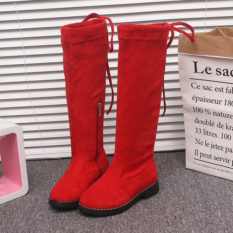 2024 Girl Child Boots Winter Korean Style Plush Princess Causal High Boots Fashion Warm Kids Cotton Boots Black School Versatile