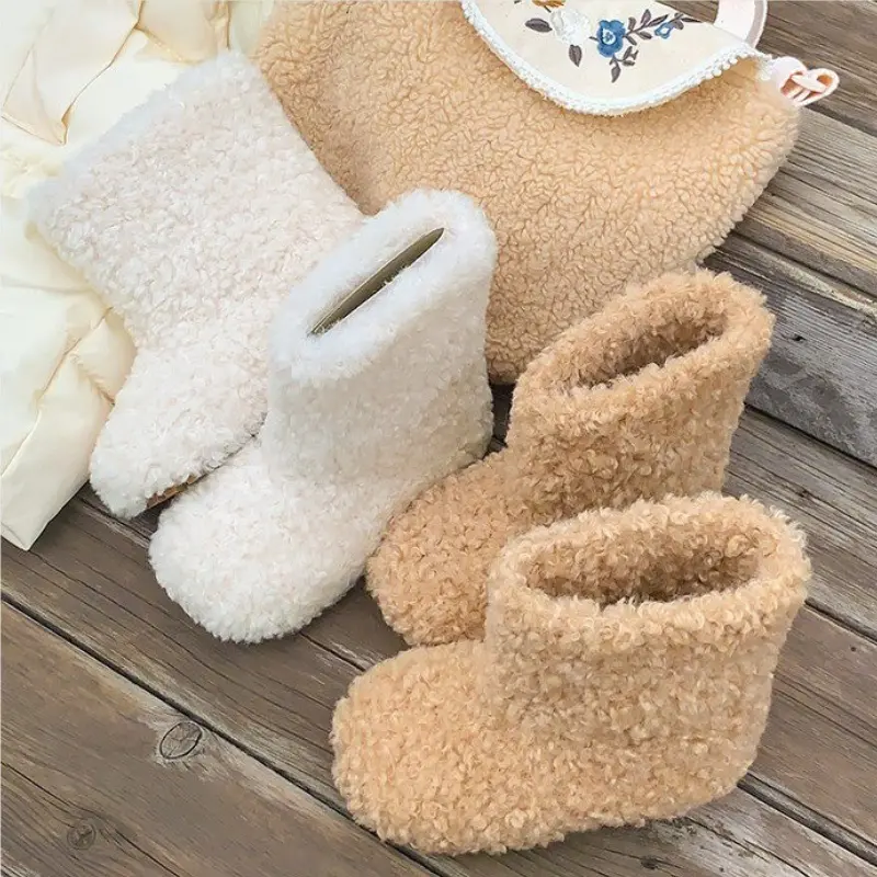 Winter Children's Ankle Boots Warm Furry Hairy Girls Snow Boots Simple Outdoor Kids Fashion Thermal Boots Non-slip Versatile