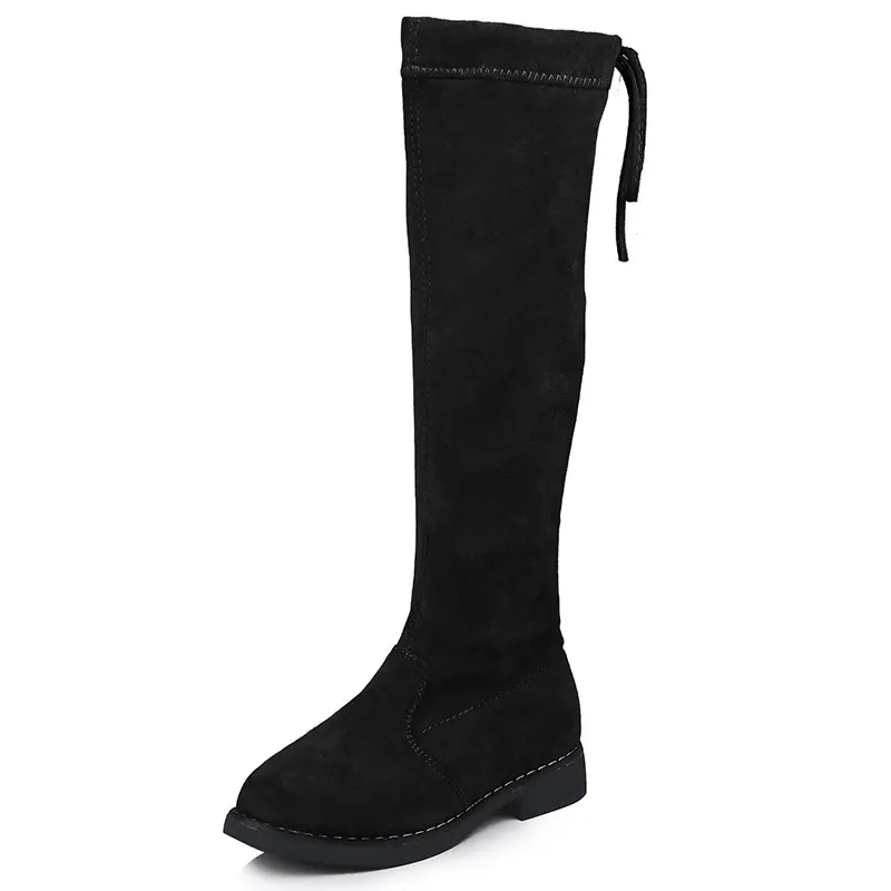 2024 Girl Child Boots Winter Korean Style Plush Princess Causal High Boots Fashion Warm Kids Cotton Boots Black School Versatile