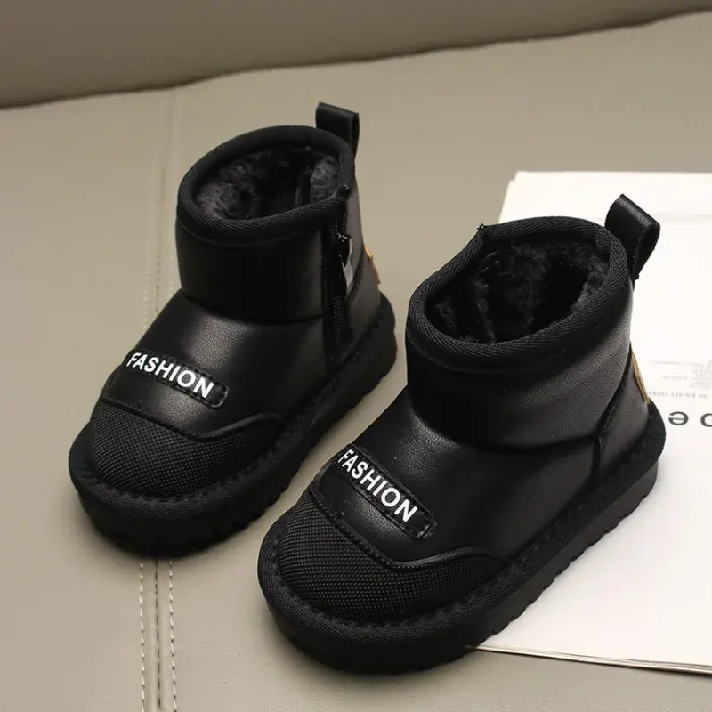 Kids Snow Boots 2024 Winter New Children Short Ankle Boots for Girls Non-slip Thick Plush Fur Rubber Boots for Boys Warm Fashion
