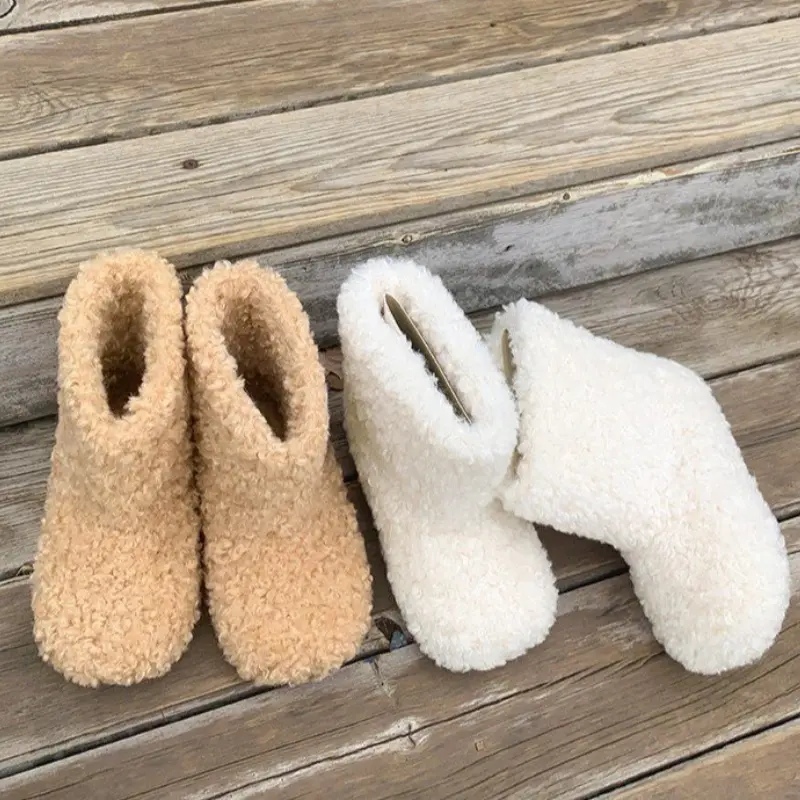 Winter Children's Ankle Boots Warm Furry Hairy Girls Snow Boots Simple Outdoor Kids Fashion Thermal Boots Non-slip Versatile