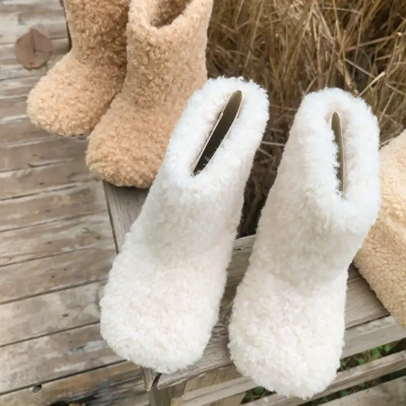 Winter Children's Ankle Boots Warm Furry Hairy Girls Snow Boots Simple Outdoor Kids Fashion Thermal Boots Non-slip Versatile