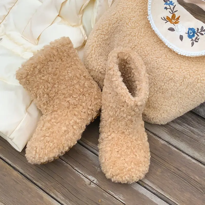 Winter Children's Ankle Boots Warm Furry Hairy Girls Snow Boots Simple Outdoor Kids Fashion Thermal Boots Non-slip Versatile