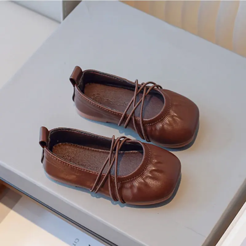 Girl Leather Shoes Mary Jane Solid Color Spring Autumn Versatile Children's Flats Causal Lightweight Kids Ballet Single Shoes