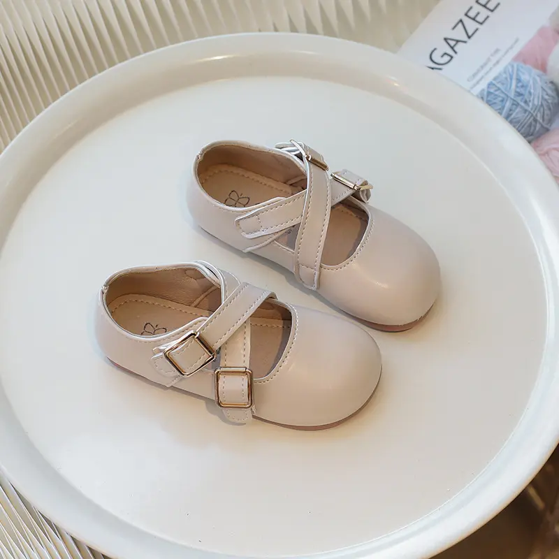 Korean Style Little Girl Leather Shoes Simple Fashion Children's Flats Solid Color Causal Kids Versatile Walking Shoes Round-toe
