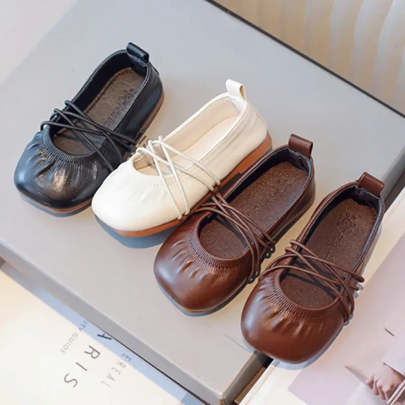 Girl Leather Shoes Mary Jane Solid Color Spring Autumn Versatile Children's Flats Causal Lightweight Kids Ballet Single Shoes