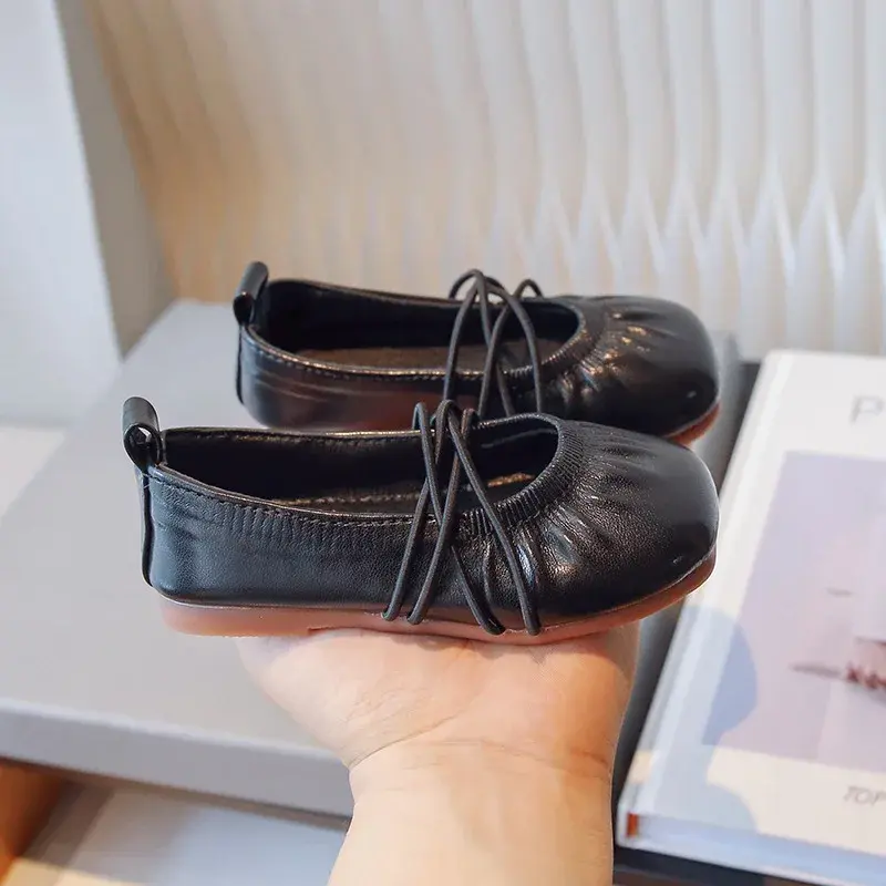 Girl Leather Shoes Mary Jane Solid Color Spring Autumn Versatile Children's Flats Causal Lightweight Kids Ballet Single Shoes