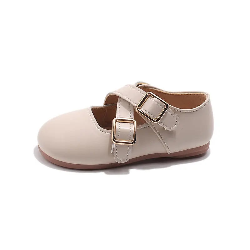 Korean Style Little Girl Leather Shoes Simple Fashion Children's Flats Solid Color Causal Kids Versatile Walking Shoes Round-toe