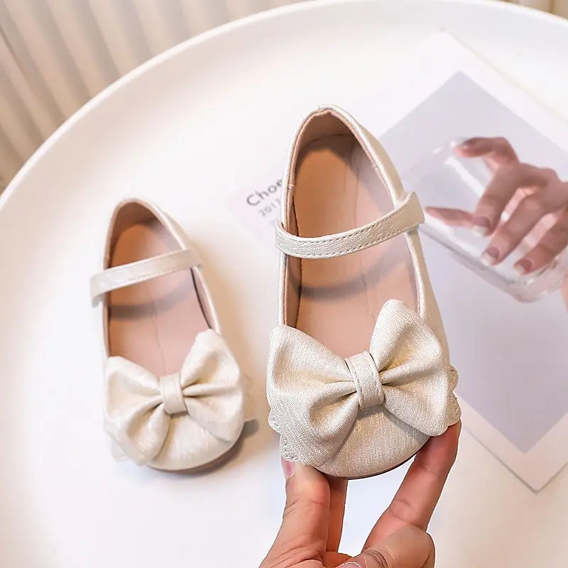 Girls Leather Shoes for Party Wedding Little Kids Princess Shoes with Bow-knot Fashion Children Performance Shoes All Match
