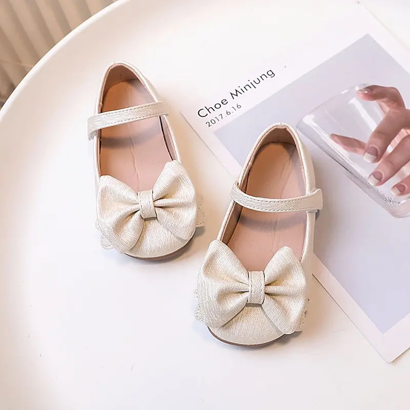 Girls Leather Shoes for Party Wedding Little Kids Princess Shoes with Bow-knot Fashion Children Performance Shoes All Match