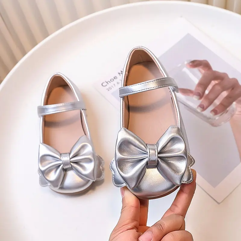 Girls Leather Shoes for Party Wedding Little Kids Princess Shoes with Bow-knot Fashion Children Performance Shoes All Match