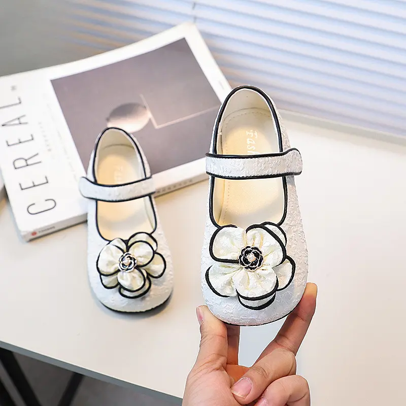 Spring Autumn New Kids Princess Shoes Elegant Flower Girls Fashion Leather Shoes Soft Bottom Sweet Children's Flats Korean Style