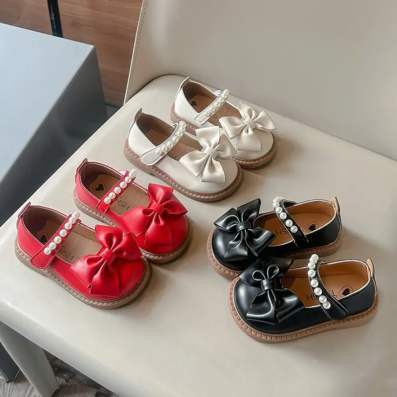 Elegant Girl Princess Shoes Fashion Bowknot Kids Causal Leather Shoes Wedding Party Versatile Children Soft Bottom Flat Shoes
