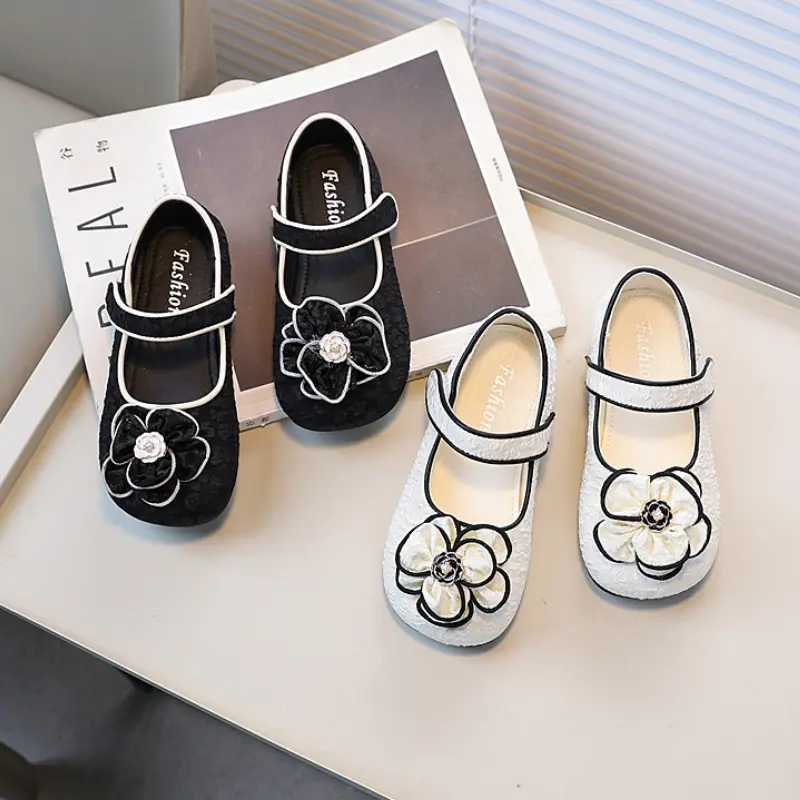 Spring Autumn New Kids Princess Shoes Elegant Flower Girls Fashion Leather Shoes Soft Bottom Sweet Children's Flats Korean Style
