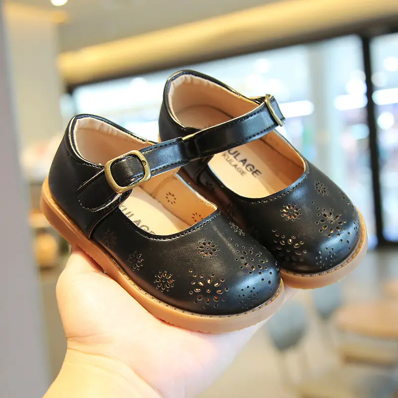 Baby Girls Casual Leather Shoes for Wedding Party Cut-outs Floral Breathable Princess Sweet Soft Kids Mary Janes Flats Spring