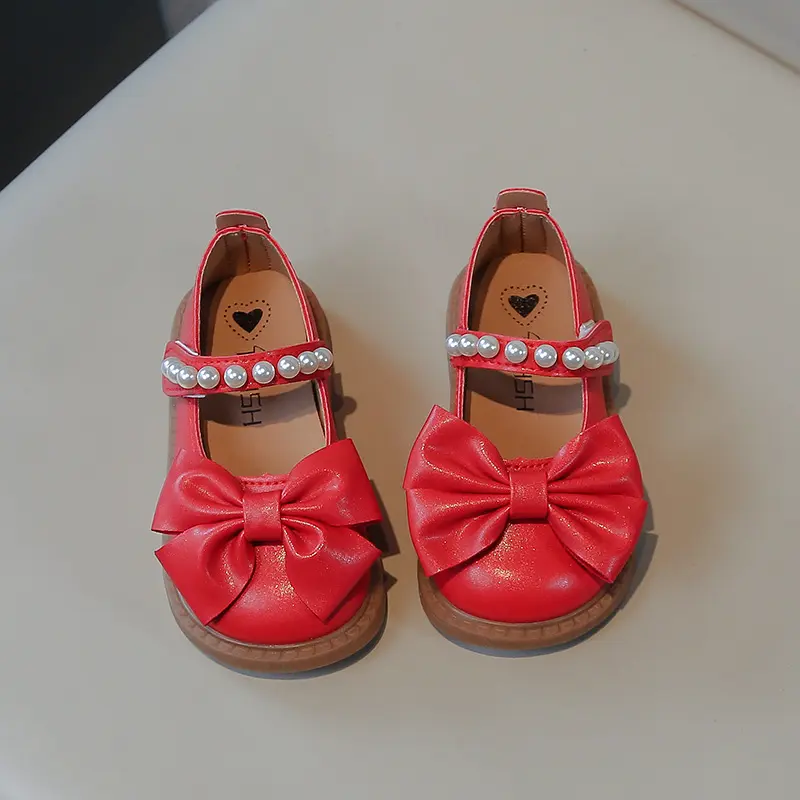 Elegant Girl Princess Shoes Fashion Bowknot Kids Causal Leather Shoes Wedding Party Versatile Children Soft Bottom Flat Shoes