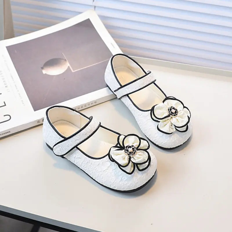 Spring Autumn New Kids Princess Shoes Elegant Flower Girls Fashion Leather Shoes Soft Bottom Sweet Children's Flats Korean Style