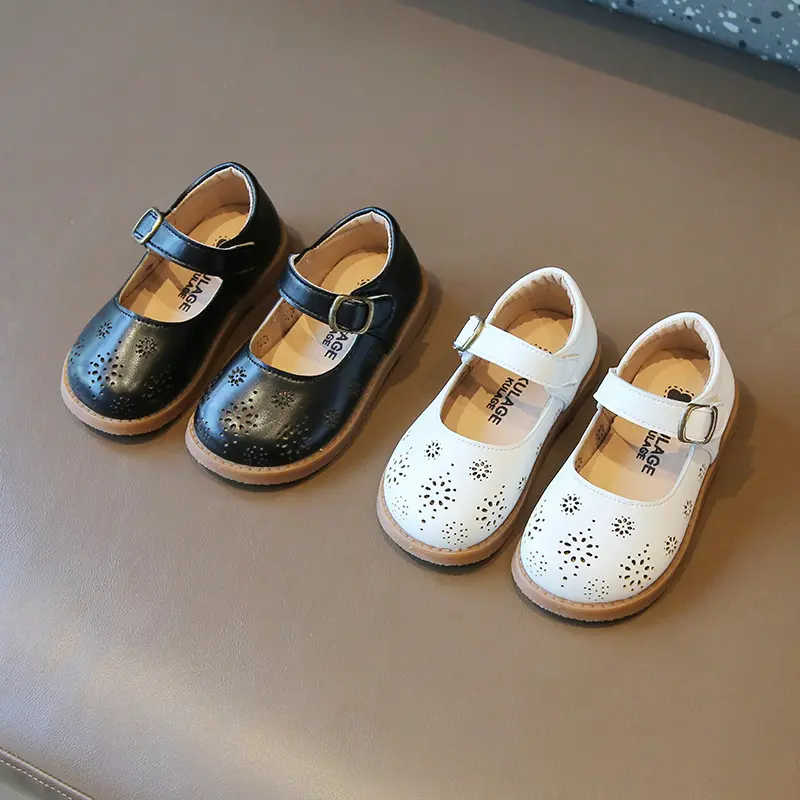 Baby Girls Casual Leather Shoes for Wedding Party Cut-outs Floral Breathable Princess Sweet Soft Kids Mary Janes Flats Spring