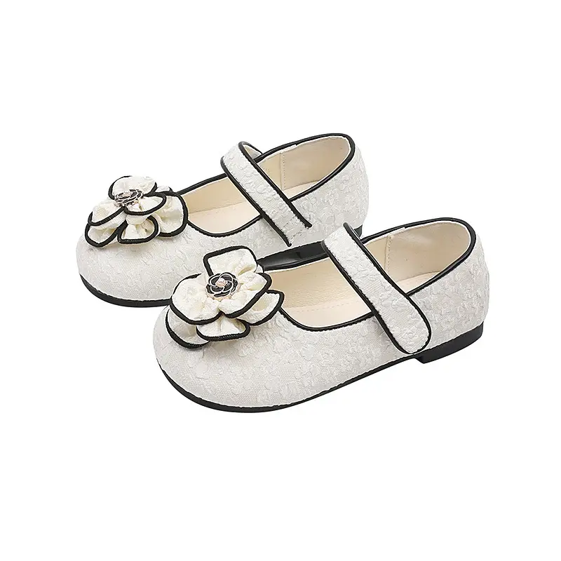 Spring Autumn New Kids Princess Shoes Elegant Flower Girls Fashion Leather Shoes Soft Bottom Sweet Children's Flats Korean Style