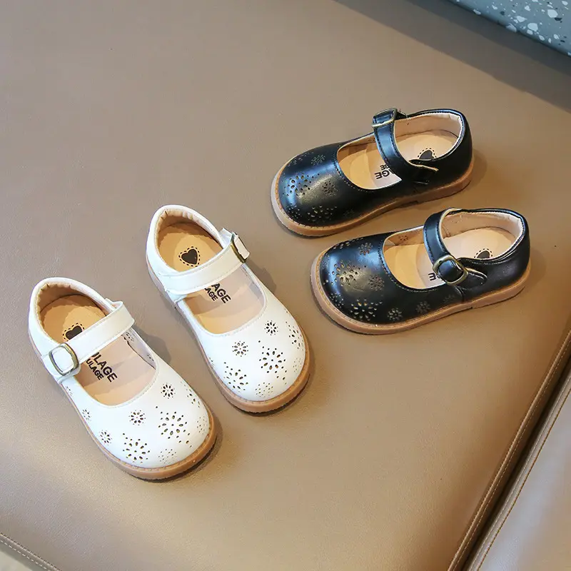 Baby Girls Casual Leather Shoes for Wedding Party Cut-outs Floral Breathable Princess Sweet Soft Kids Mary Janes Flats Spring