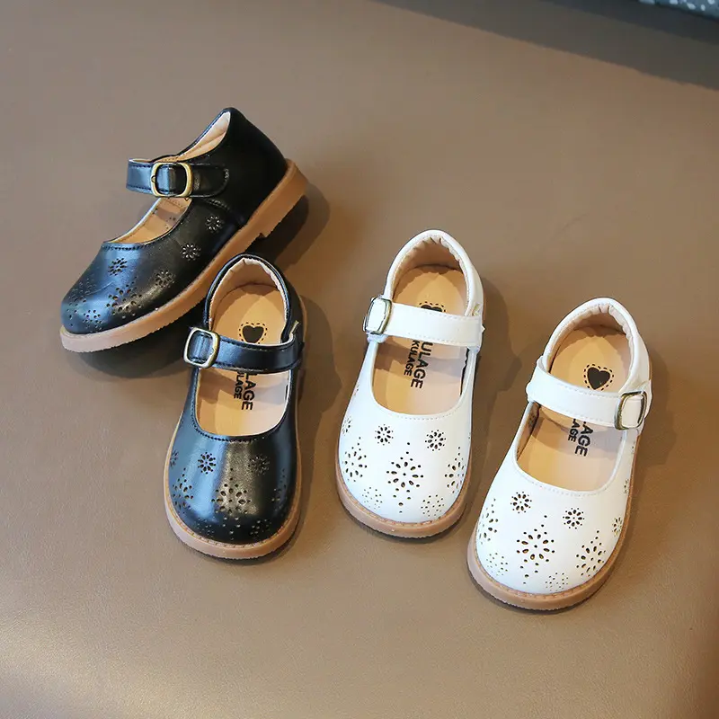 Baby Girls Casual Leather Shoes for Wedding Party Cut-outs Floral Breathable Princess Sweet Soft Kids Mary Janes Flats Spring