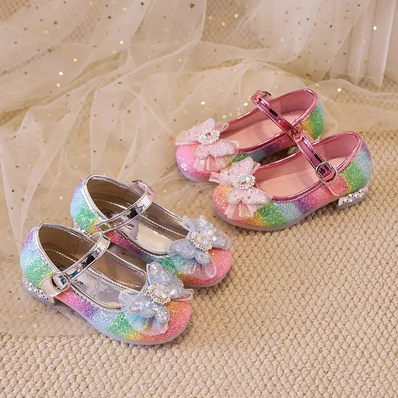 2025 Spring New Childrern Princess Shoes for Girls Fashion Soft Non-slip Versatile Colorful Elegant Chic Leather Shoes for Party
