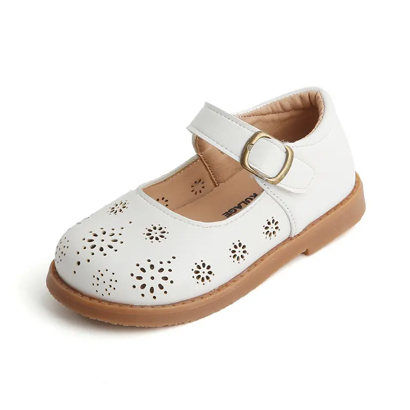 Baby Girls Casual Leather Shoes for Wedding Party Cut-outs Floral Breathable Princess Sweet Soft Kids Mary Janes Flats Spring