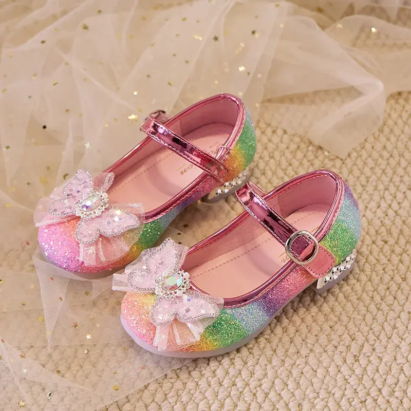 2025 Spring New Childrern Princess Shoes for Girls Fashion Soft Non-slip Versatile Colorful Elegant Chic Leather Shoes for Party