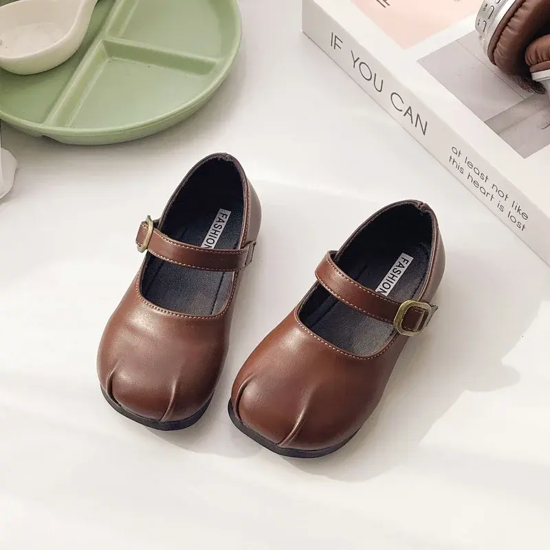 Girls Leather Shoes Soild Color Simplicity 2025 Spring Autumn Kids Princess Shoes Pleated Ins Trend Girls Flats Round Toes Sweet