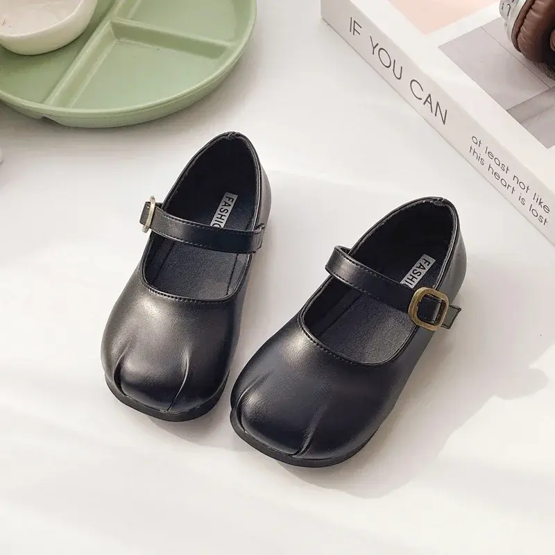 Girls Leather Shoes Soild Color Simplicity 2025 Spring Autumn Kids Princess Shoes Pleated Ins Trend Girls Flats Round Toes Sweet