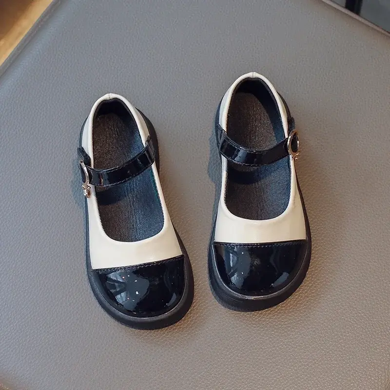 Girls Leather Shoes Round Toes Sweet 2025 New Kids Flat Shoes Non-slip Soft Sole Children Princess Shoes Ins Trendy Comfort PU