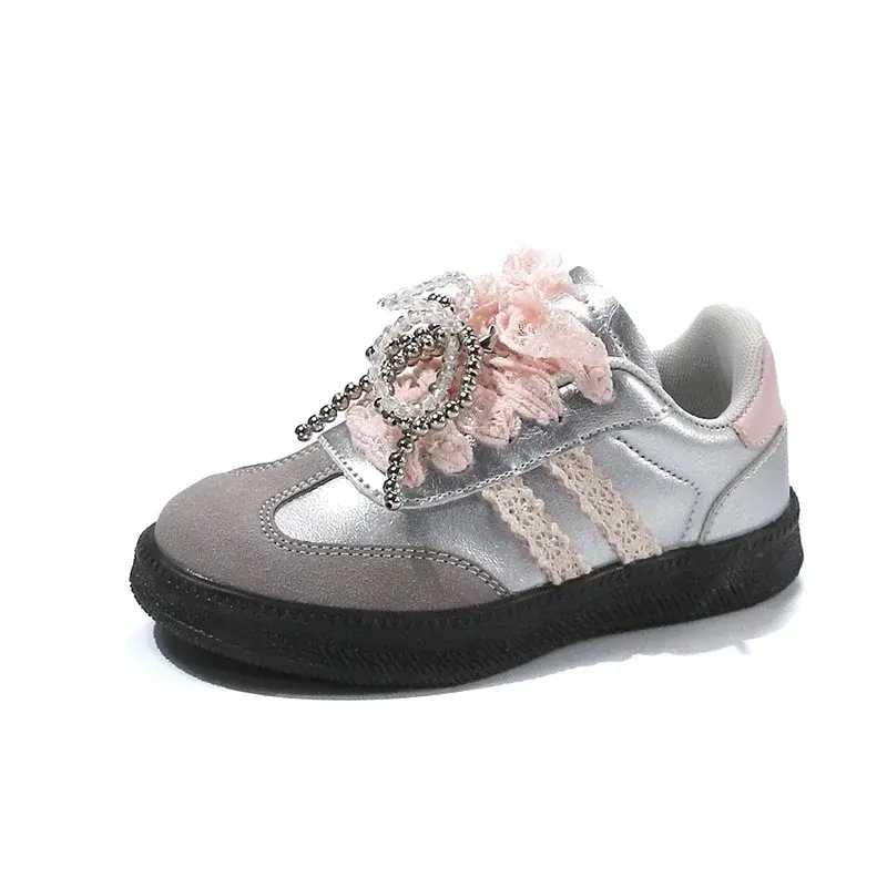 Girls Sports Shoes Mesh Lace Bow 2025 New Kids Casual Shoes Princess Style Ins Trendy Children Running Shoes Fashion Soft Sole