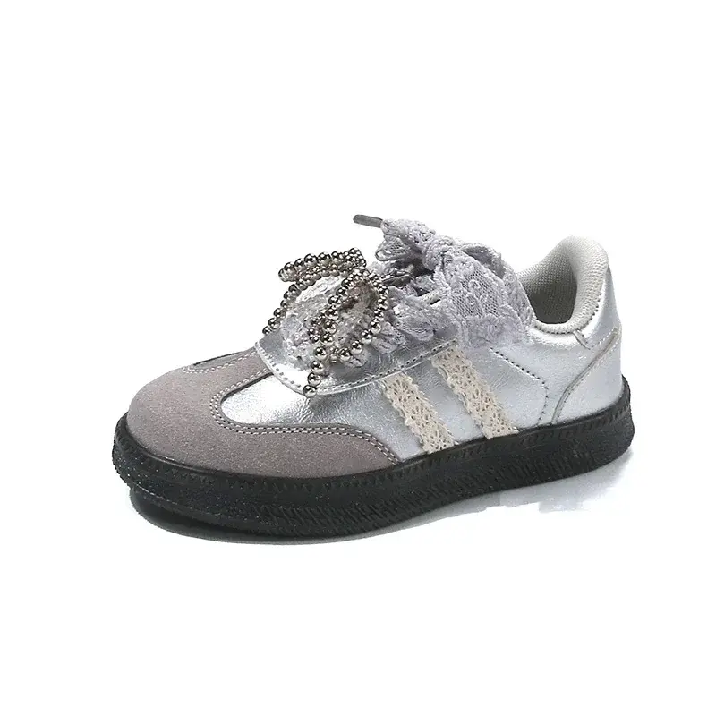 Girls Sports Shoes Mesh Lace Bow 2025 New Kids Casual Shoes Princess Style Ins Trendy Children Running Shoes Fashion Soft Sole