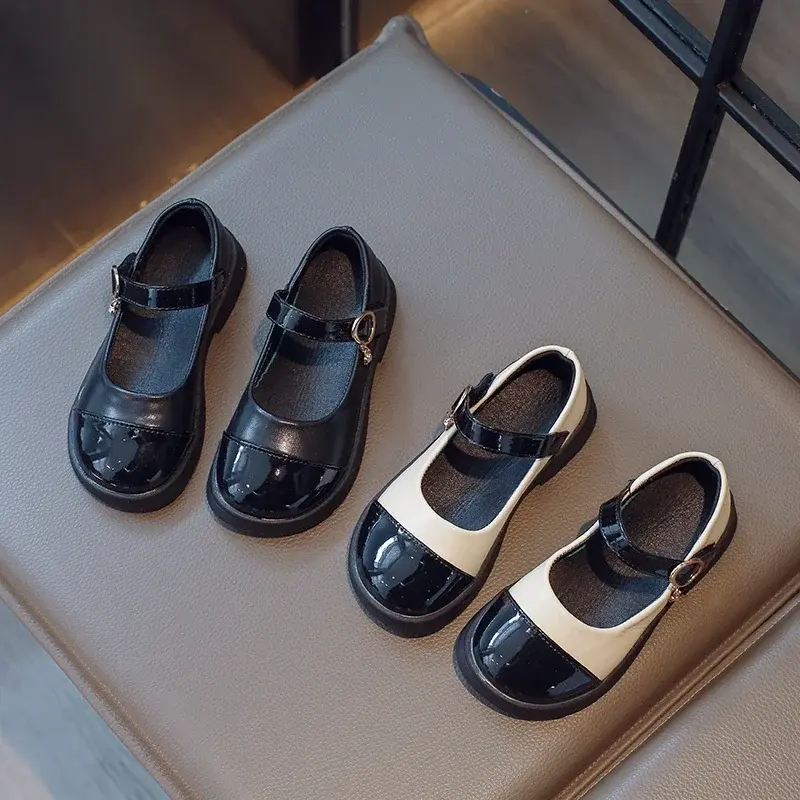 Girls Leather Shoes Round Toes Sweet 2025 New Kids Flat Shoes Non-slip Soft Sole Children Princess Shoes Ins Trendy Comfort PU