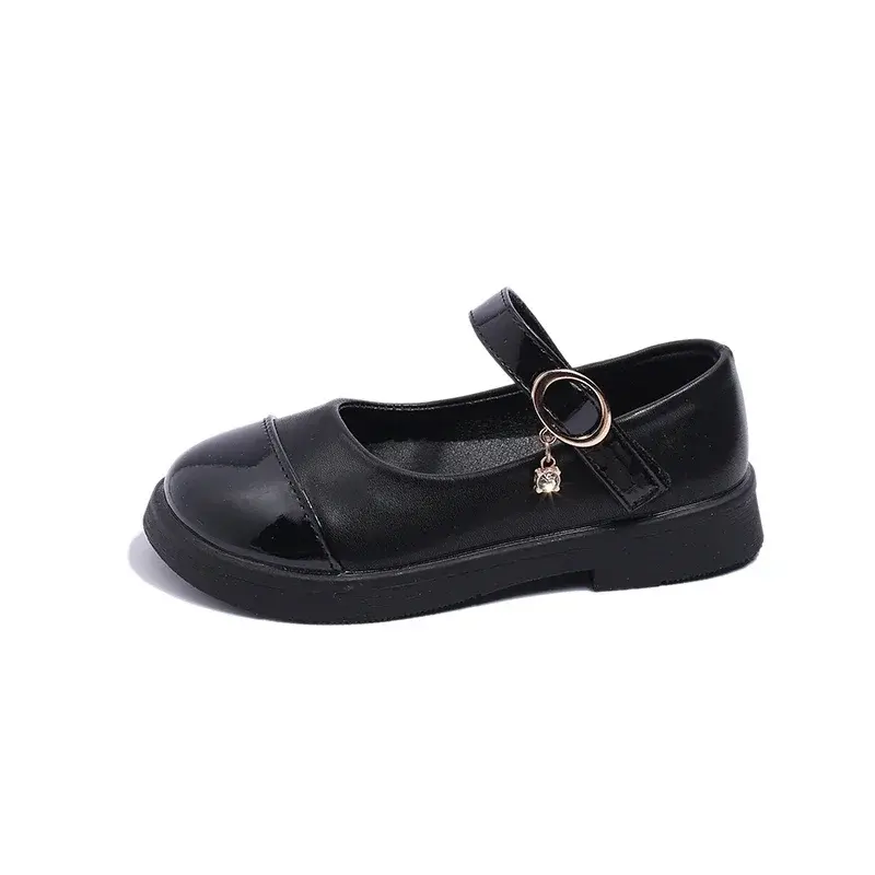 Girls Leather Shoes Round Toes Sweet 2025 New Kids Flat Shoes Non-slip Soft Sole Children Princess Shoes Ins Trendy Comfort PU