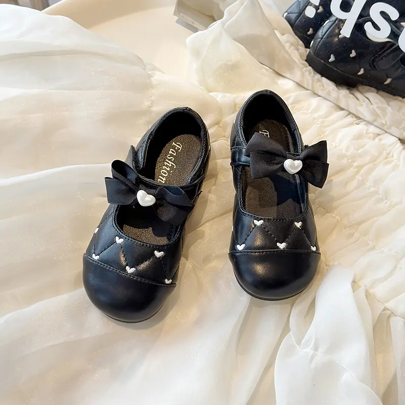 2025 Spring New Children Leather Shoes for Girls Fashion Korean Style Soft Bottom Non-slip Versatile Princess Sweet Dress Shoes