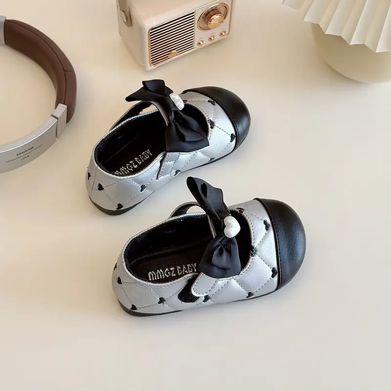 2025 Spring New Children Leather Shoes for Girls Fashion Korean Style Soft Sole Non-slip Sweet Love Baby Walking Anti-kick Shoes